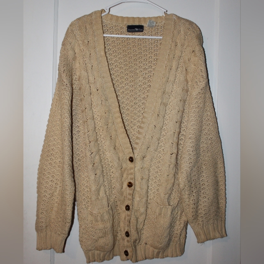 Vintage Hunters Run Cableknit Cardigan Cream Women's L